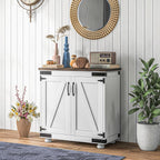 Farmhouse Kitchen Pantry, White Sideboard Buffet Cabinet with Barn Door and Adjustable Shelf, Wood Legs, Easy to Maintain, for Dining Room