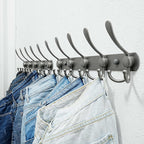 Dseap Coat Rack Wall Mounted - 5 Tri Hooks, Heavy Duty, Stainless Steel, Metal Coat Hook Rail for Coat Hat Towel Purse Robes Mudroom Bathroom Entryway (Grey, Pack of 2)