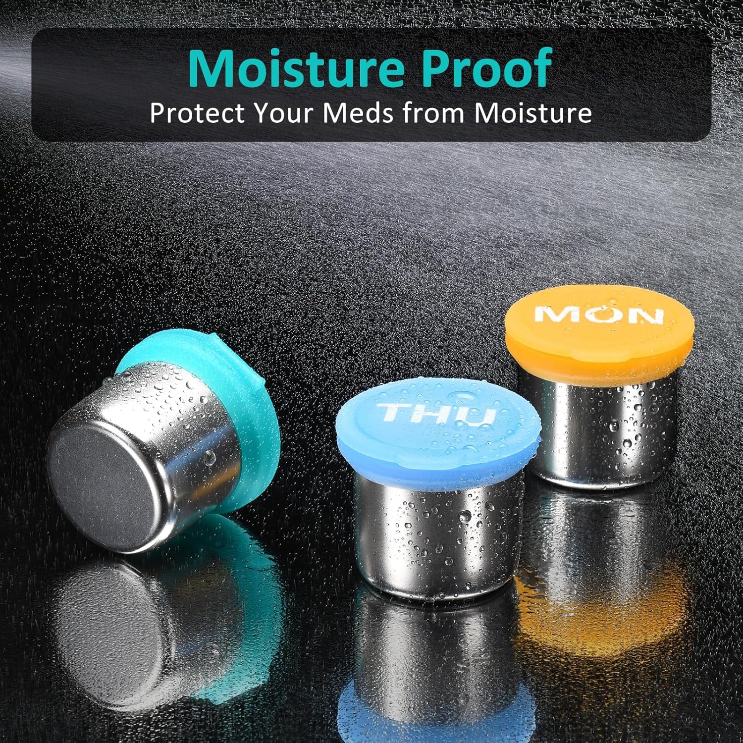Weekly Metal Pill Case 7 Day, Stainless Steel Pill Box Organizer for Travel, Waterproof Medicine Container, Portable Daliy Pill Holder for Vitamins Fish Oils (Rainbow-7days)