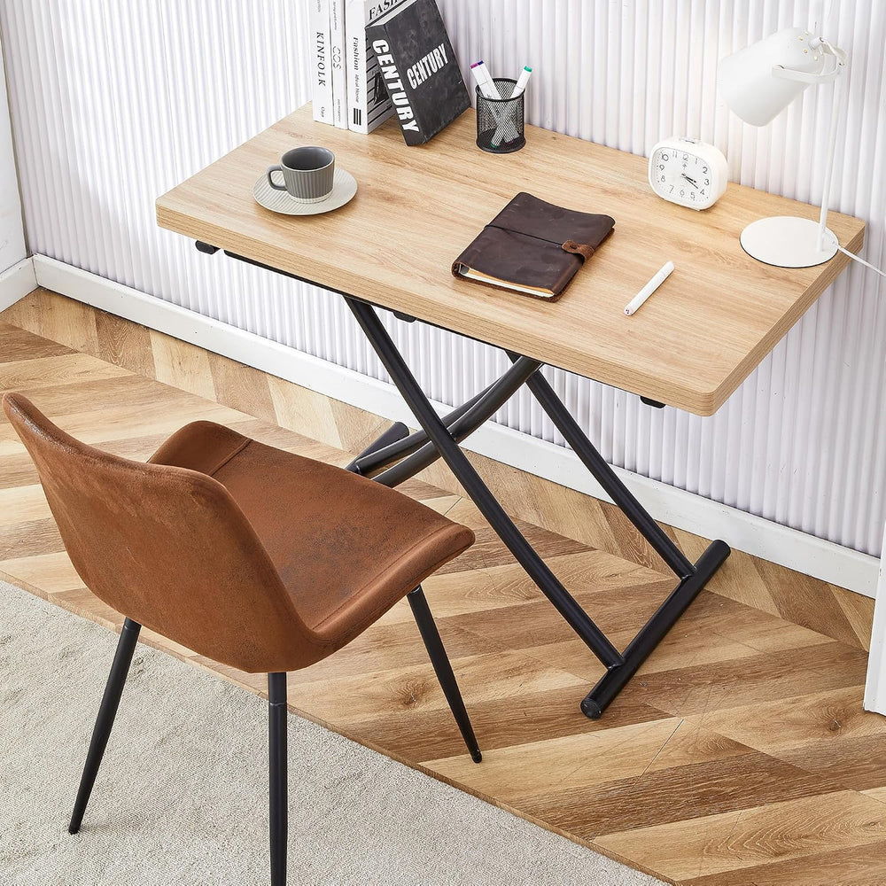 Space Saving Folding Dining Table, Adjustable Height Foldable Coffee Table wi...