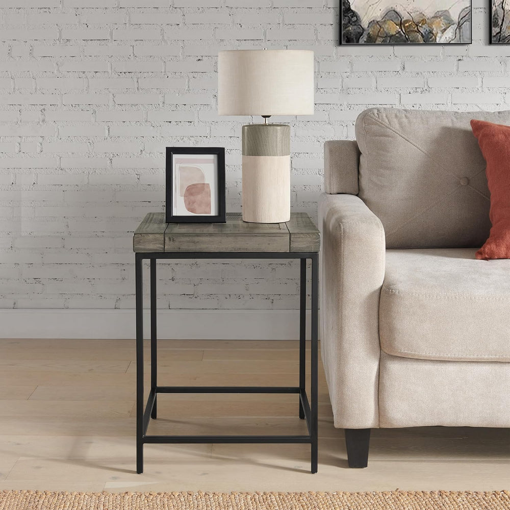 Alaterre Furniture End Table - Industrial Modern Side Table with Wood Top and...