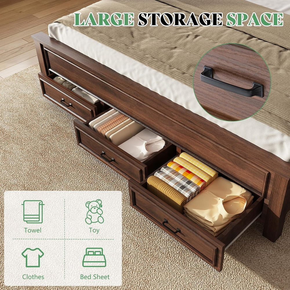 AMERLIFE 52.2" King Size Farmhouse Bed Frame with Headboard, Rustic Brown