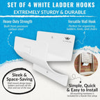 Ladder Hooks Set of 4 – White Heavy Duty Garage Wall Hooks, Use as Ladder Holder, Step Stool Hanger