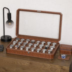 ROTHWELL 24 Slot Watch Case with Lock – Luxury Watch Box to Display and Organize Your Collection | Real Glass Top | Premium Storage for Collectors (Tan/Brown)