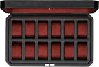 ROTHWELL 12 Slot Leather Watch Box for Men - Luxury Case Display Jewelry Organizer with Microsuede Liner - Travel Jewelry Case for Mens Accessories, Travel Organizer (Black & Red)