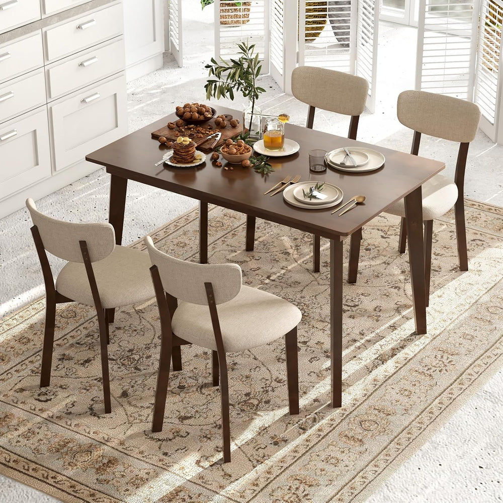 GOFLAME 5-Piece Dining Table Set for 4, Farmhouse Kitchen Table & 4 Uphol...