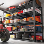 REIBII 78" H Storage Shelves, Garage Shelving Heavy Duty Load 3000LBS, Adjustable Garage Shelving, 5 Tier Metal Shelves Unit for Storage Rack, Basement, 55" W x 26" D x 78" H, Black, 2 Pack