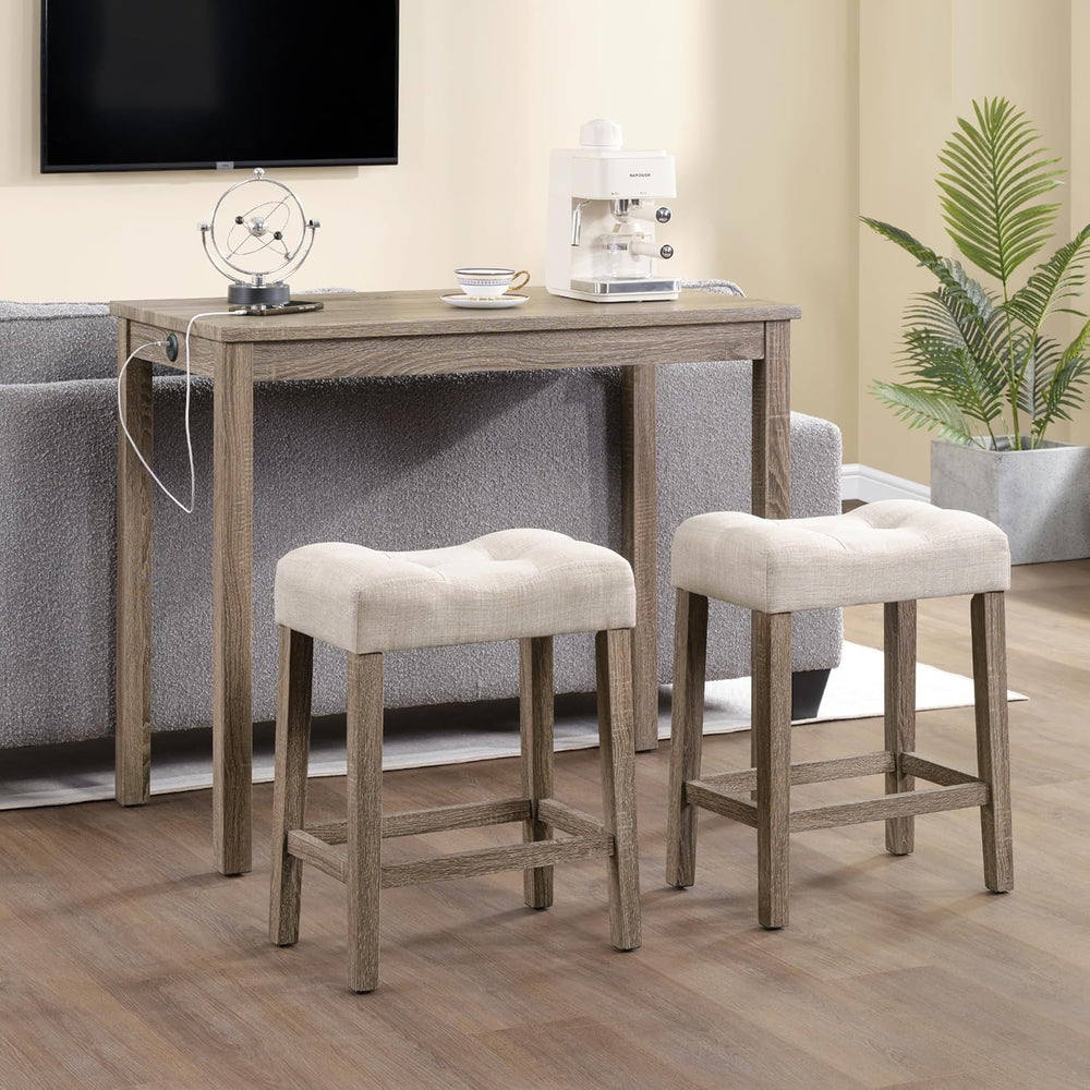 DUHOME 3 Piece Bar Table Set,Dining Bar Table and 2 Chairs Set with Charging ...