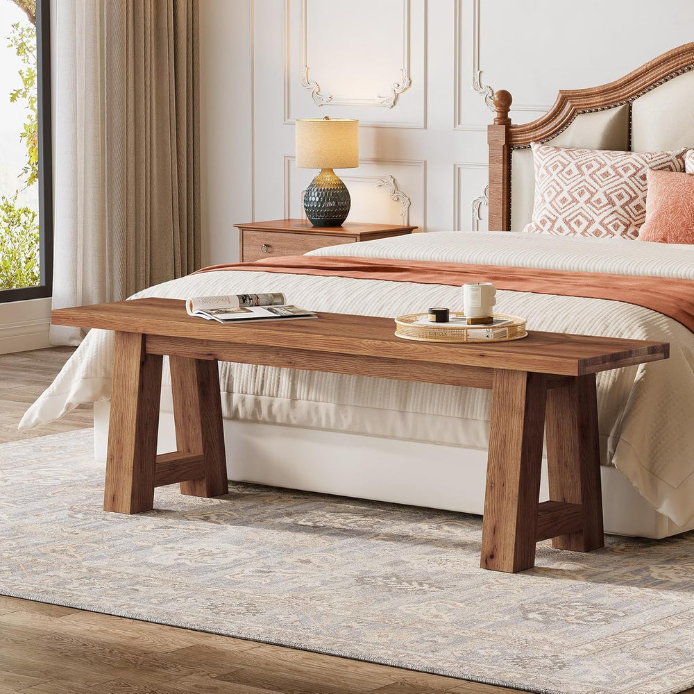 55" Solid Wood Entryway Bench, Farmhouse Long Wood Bench Dining Seat for...