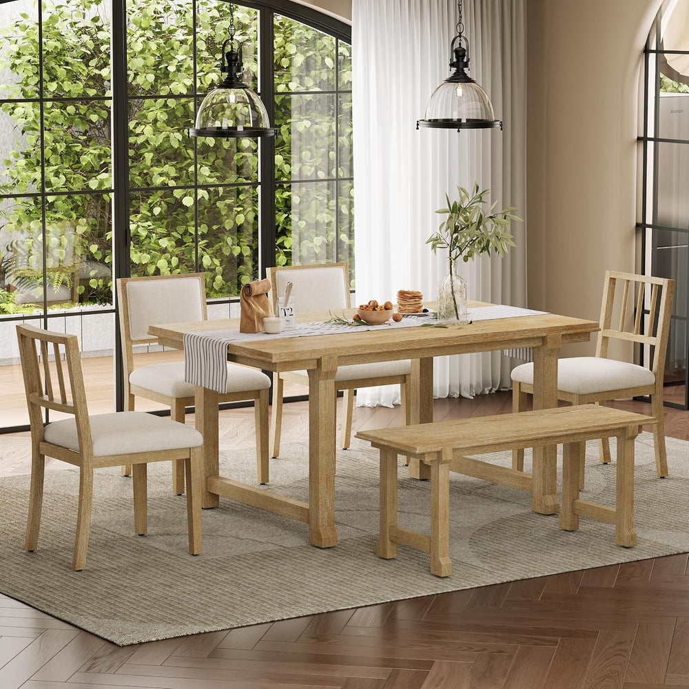 LUMISOL 6-Piece Dining Table Set for 6, Farmhouse Kitchen Table Set with 4 Up...