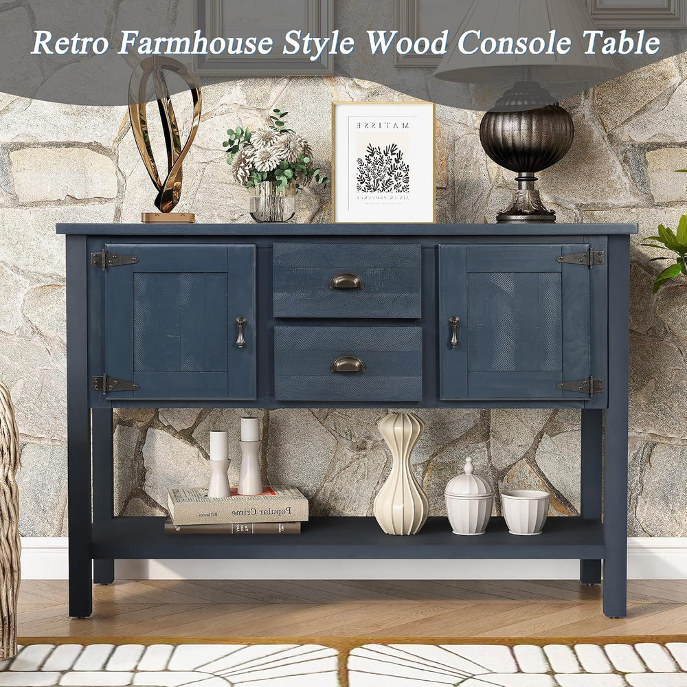 46'' Solid Wood Console Table Sideboard with 2 Drawers and Cabinets a...