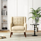 PU Leather Accent Chairs Set of 2, Upholstered Armchair, Cream | Mid Century Modern Living Room Chair, Button Tufted Wingback Chair with Removable Cushion, Bedroom Side Reading Seat