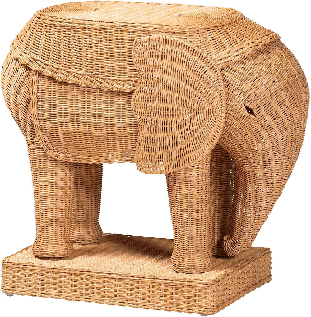 Bali & pari Elissa Bohemian Light Honey Rattan Elephant End Table