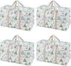 VENO 4 Pack Moving Bags and Large Christmas Storage Bins with lids. Alternative to Moving Boxes, Packing Supplies for College. Extra Large Heavy Duty Totes for Packaging (Pastel Forest, 4 Pack)