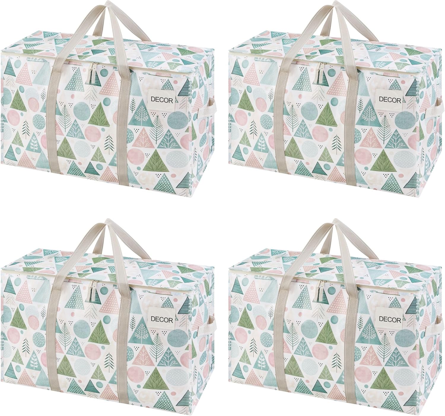 VENO 4 Pack Moving Bags and Large Christmas Storage Bins with lids. Alternative to Moving Boxes, Packing Supplies for College. Extra Large Heavy Duty Totes for Packaging (Pastel Forest, 4 Pack)