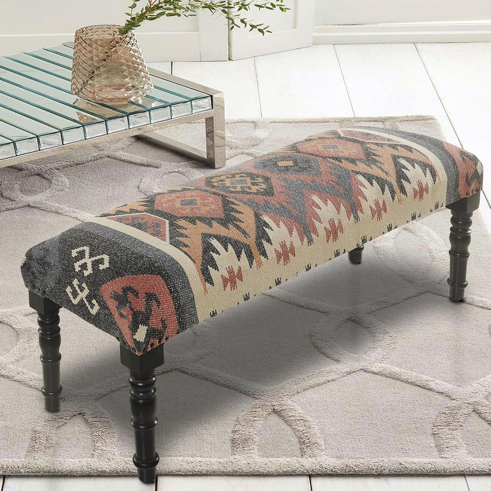 LR Home Upholstered Bench for Bedroom End of Bed |Southwestern Vintage Ottoma...