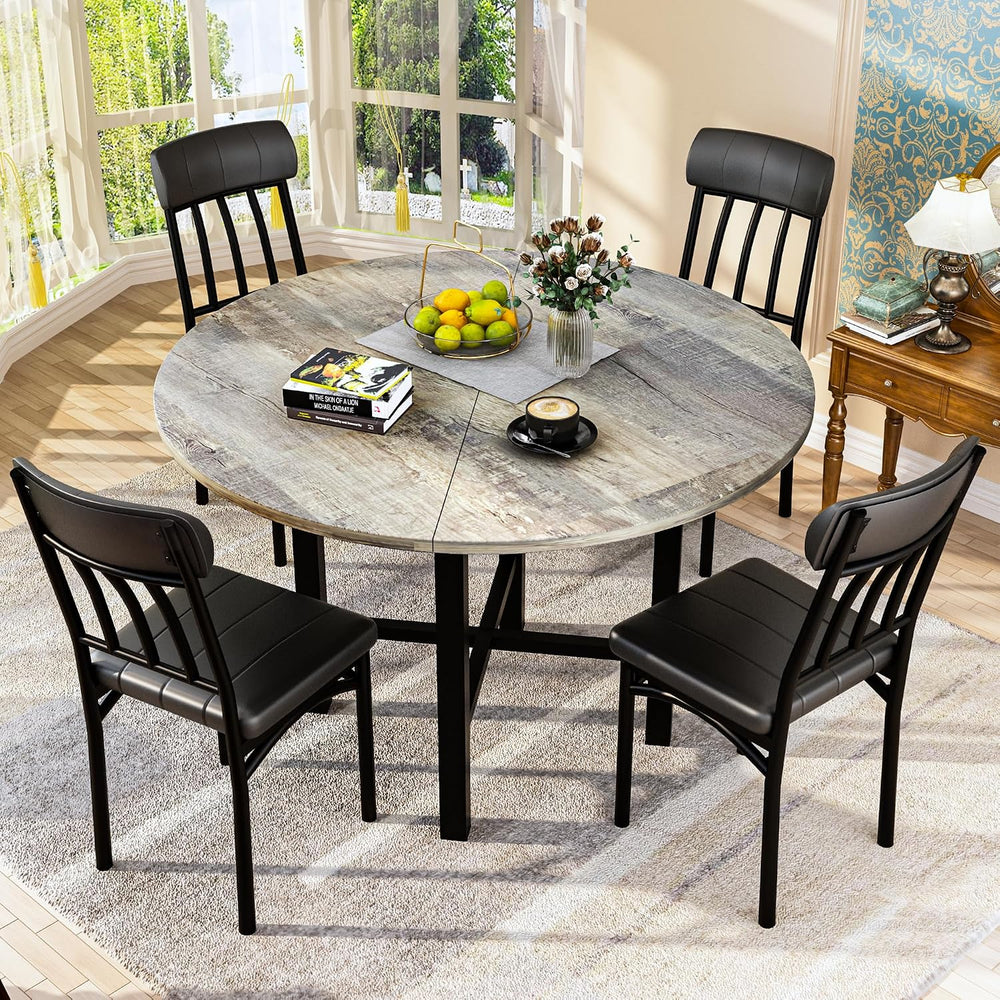 AWQM Round Dining Table Set for 4, Wood Circle Kitchen Table and Chairs Set f...