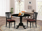 East West Furniture DLAV3-BLK-LC 3 Piece Dining Set Contains a Round Dining Room Table with Dropleaf and 2 Faux Leather Upholstered Kitchen Chairs, 42x42 Inch, Black