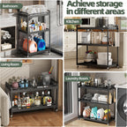 3 Tier Expandable Rolling Cart with wheels, pantry organizers and storage | kitchen Storage Cart for cans,food,snack and appliances，Adjustable shelf board height，Black,12.59"D×19.29-30.9"W×29.05"H