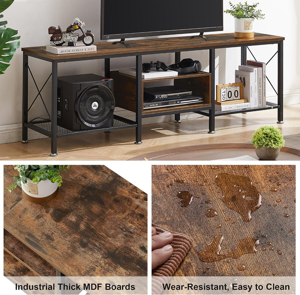 VECELO Industrial TV Stand for 70 Inch Television Cabinet 3-Tier Console with...