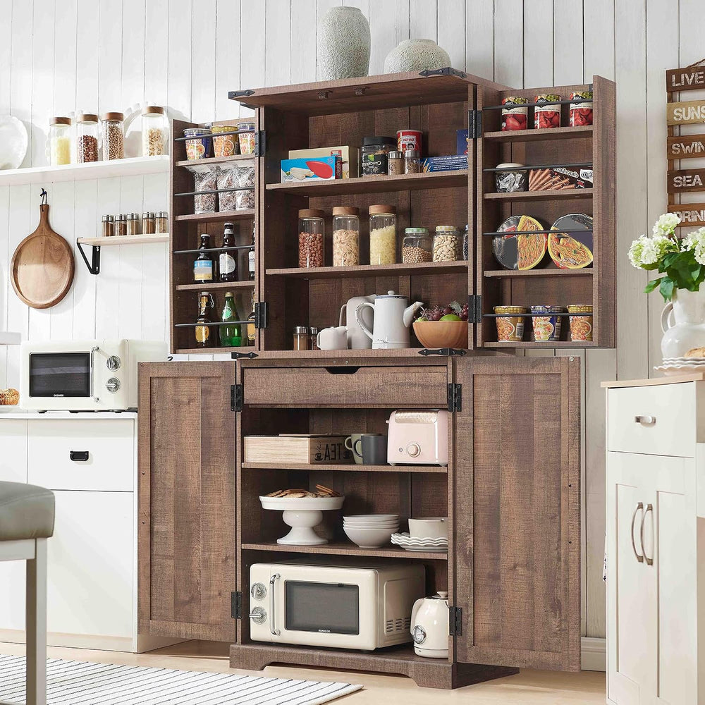 ACCOHOHO 72" Tall Wooden Pantry Storage Cabinet with Door Shelves & ...