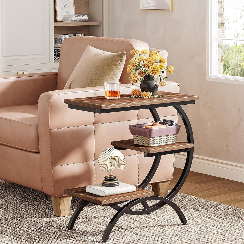 Tribesigns C Shaped End Table, Small Side Table for Couch, Industrial 3-Tier ...