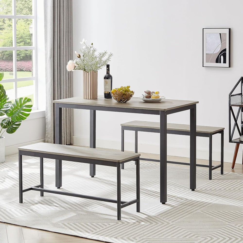 Dining Table Set for 4, Small Kitchen Table with 2 Benches, Industrial Counte...