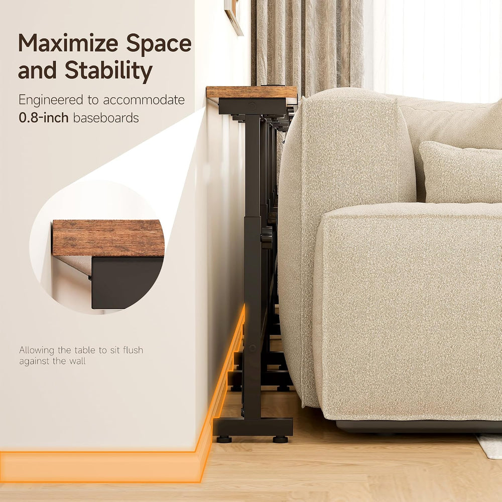 39.4" Sofa Table Behind Couch Table with Adjustable Height & Power O...