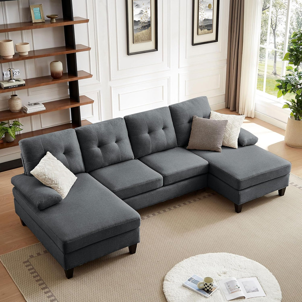 Sectional Couches for Living Room, Modern Linen Fibre U Shaped Sofa Couch wit...