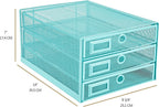 Annova Desk Organizer Wire Mesh 3 Tier Sliding Drawers Paper Sorter/Multifunctional/Premium Solid Construction for Letters, Documents, Mail, Files, Paper, Kids' Art Supplies (Turquoise)