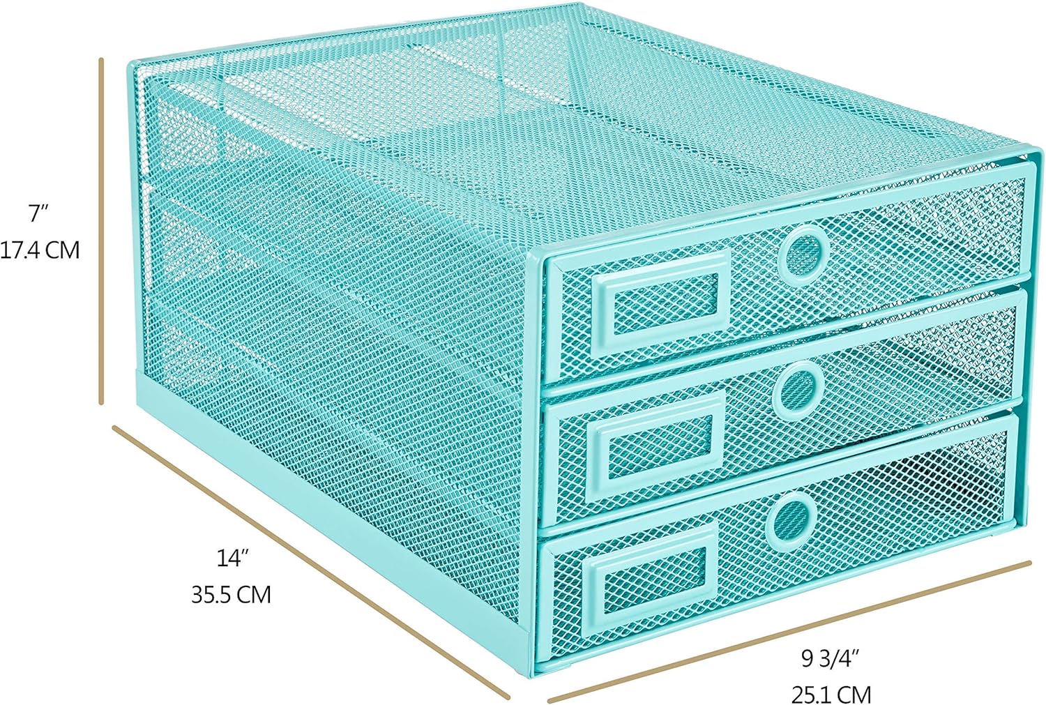 Annova Desk Organizer Wire Mesh 3 Tier Sliding Drawers Paper Sorter/Multifunctional/Premium Solid Construction for Letters, Documents, Mail, Files, Paper, Kids' Art Supplies (Turquoise)
