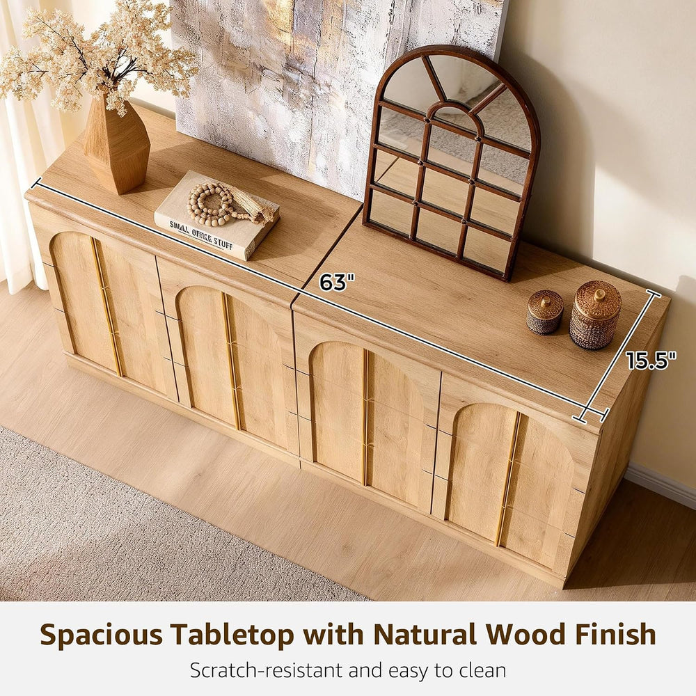 Arched Doors Sideboard, Buffet Cabinet with Storage, Natural Oak