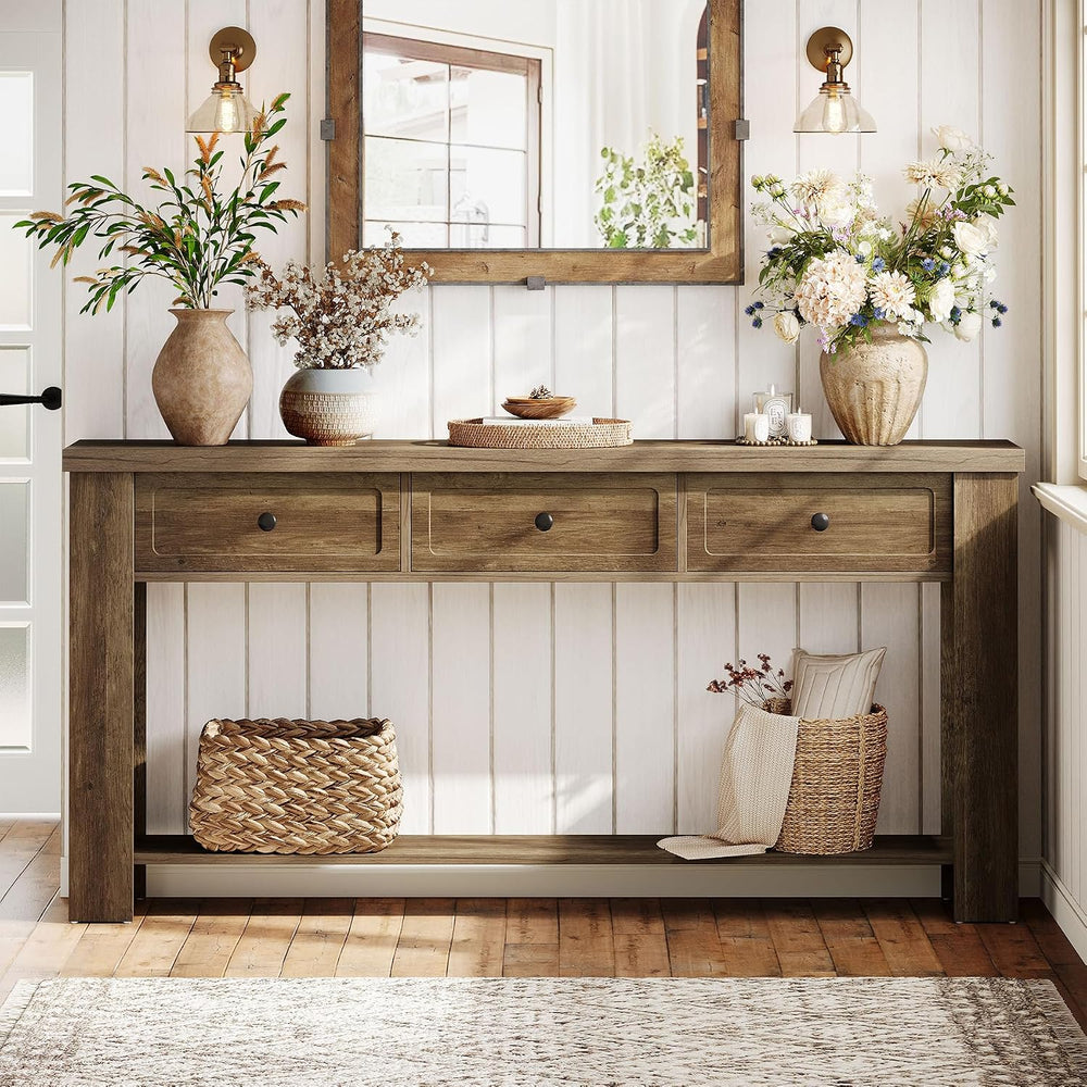 Tribesigns 70.9-Inch Long Console Table with 3 Drawers, Farmhouse Entryway Ta...