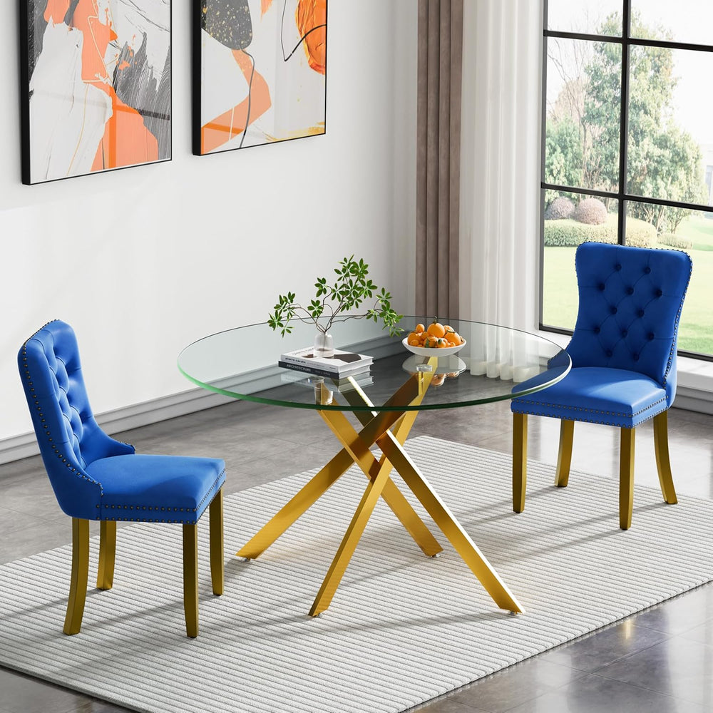 Glass Dining Room Table Set for 2, 47" Circle Glass Dining Table for 2 w...