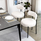 DYHOME White Boucle Dining Chairs Set of 6, Mid Century Modern Dining Room Chairs with Curved Backrest, Upholstered Kitchen Chairs with Black Metal Legs