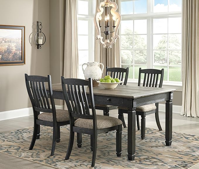 Signature Design by Ashley Tyler Creek Dining Room Upholstered Side Chair, 2 Count, Solid Wood, 19.25" H, Black and Grayish Black