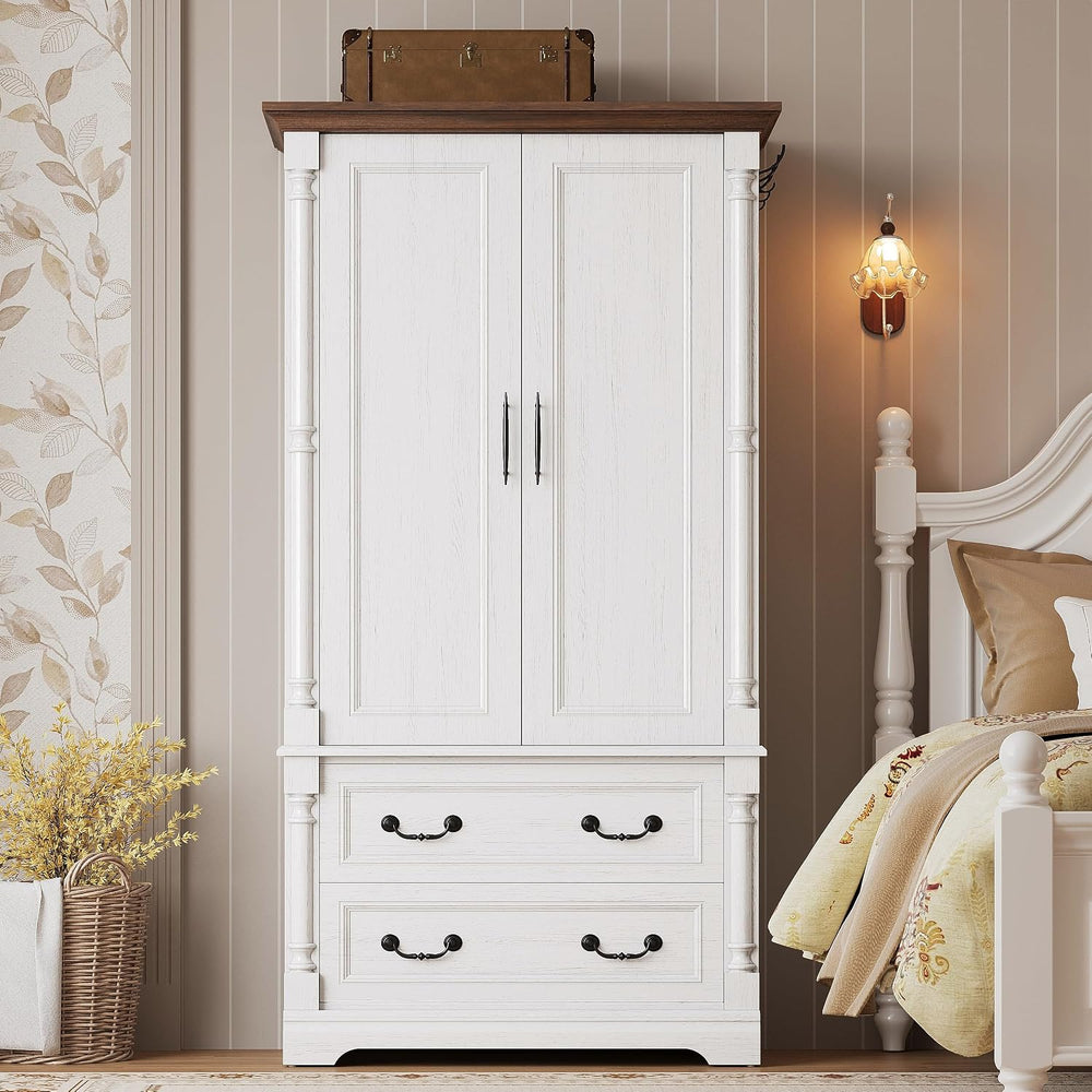 LIKIMIO Armoire Wardrobe Closet 70" with 2 Drawers for Bedroom, White | ...