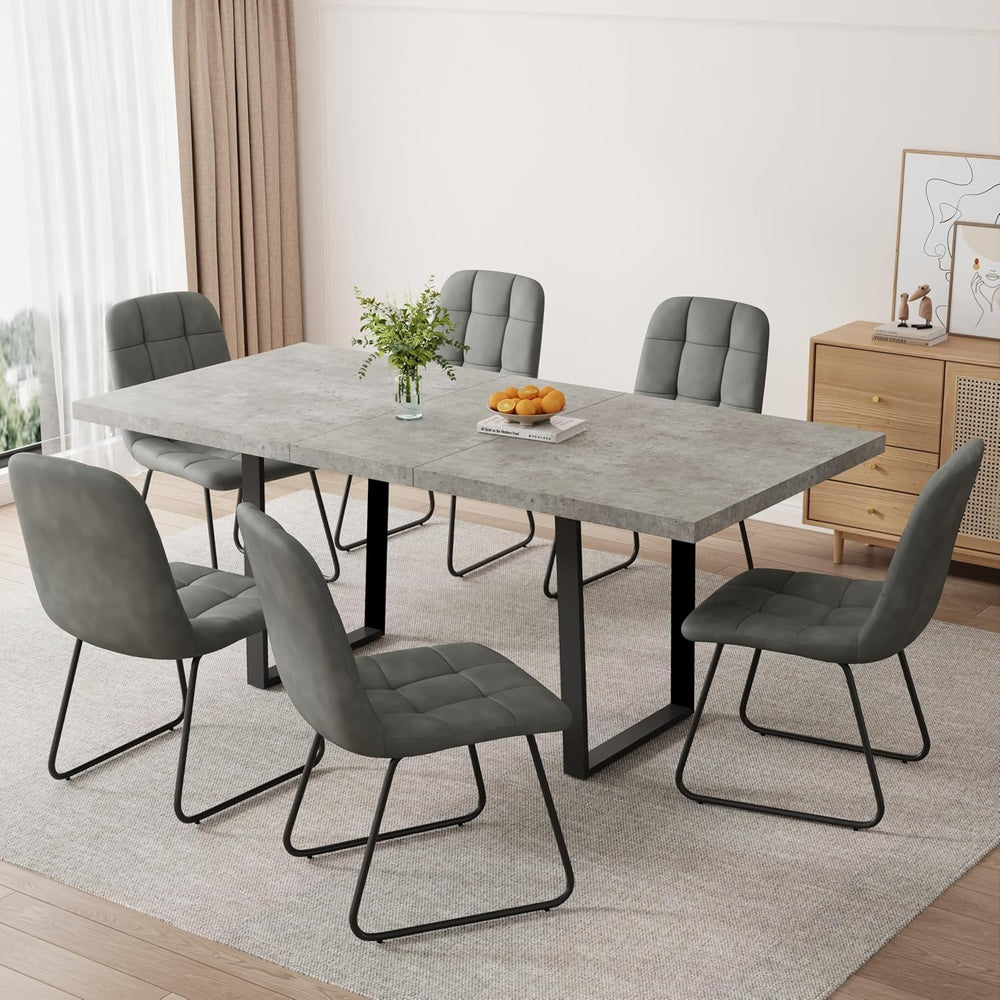 ZckyCine Mid-Century Extendable Dining Table Set, 63"-79", 6 Uphols...
