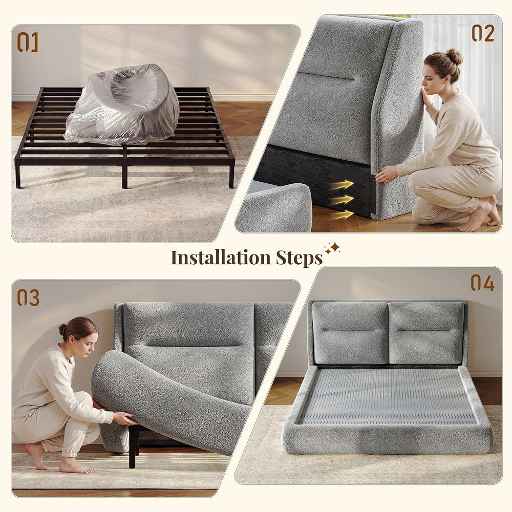 EnHomee Cloud Bed Frame Queen Size, 360° Cushioned Upholstered Bed