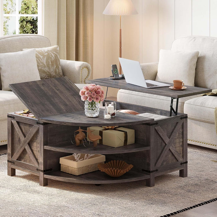 YITAHOME Farmhouse Lift Top Coffee Table with Storage, Dark Rustic Oak