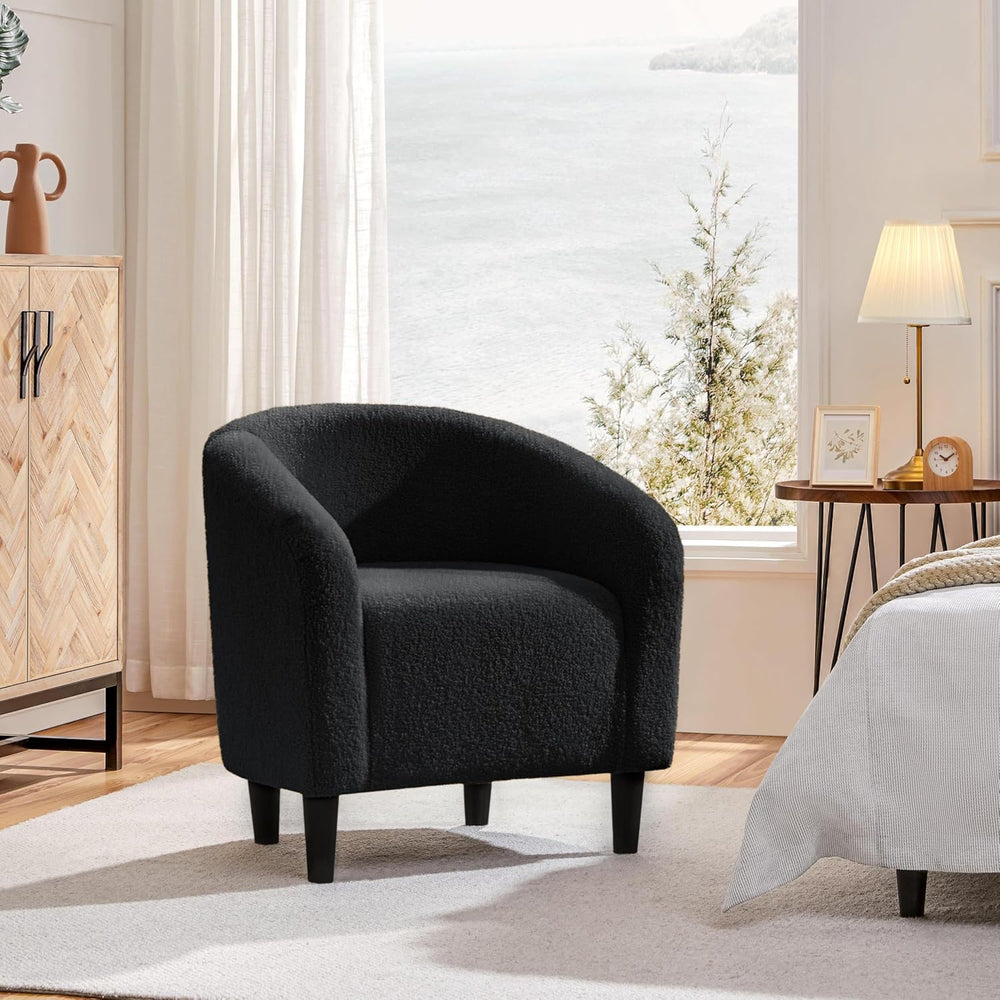 Yaheetech Small 25.5in Wide Sherpa Barrel Accent Chair for Bedroom, Black | C...