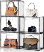 Purse Organizer for Closet,Clear Acrylic Display Case for Handbag Organizer, Purse Storage Box with Magnetic Door, Dustproof Storage Bins for Book, Collectibles, Cosmetic (Grey, 5)