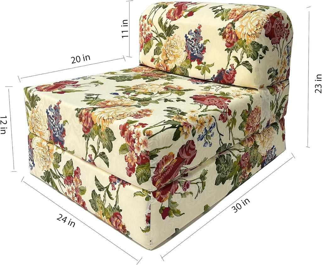 D&D Futon Furniture Sleeper Chair Folding Foam Beds, Portable Studio Guest Sofa Bed (Big Roses, 70 x 24 x 6)