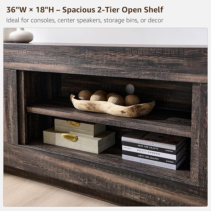OKD Modern 70" TV Stand, Entertainment Center for TVs Up to 80", Media Console with Large Open Storage & Side Cabinets, Thick Wood Design for Living Room, Dark Rustic Oak