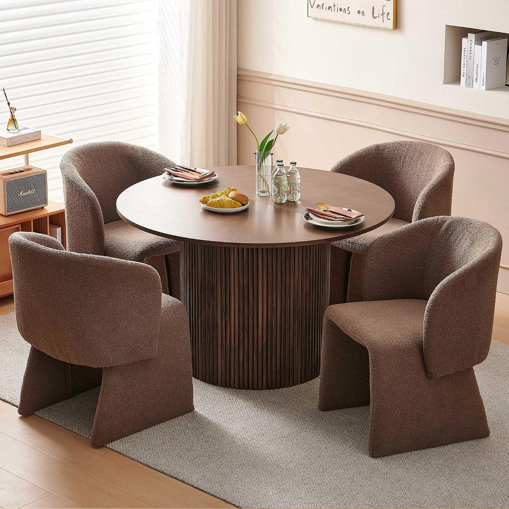 Round Dining Table Set with 4 Upholstered Barrel Armchairs, Seats 4 | Fluted ...
