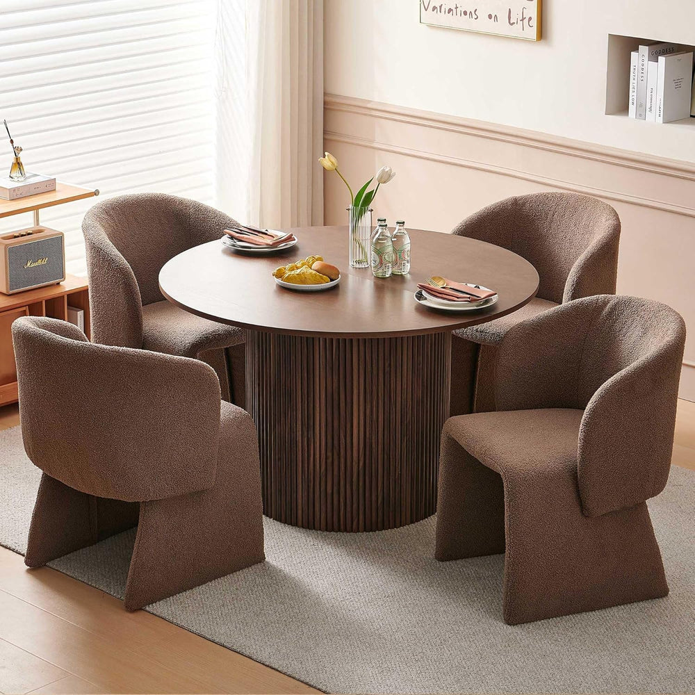 47" Round Dining Table for 4, Modern Farmhouse Kitchen Table, Walnut Woo...