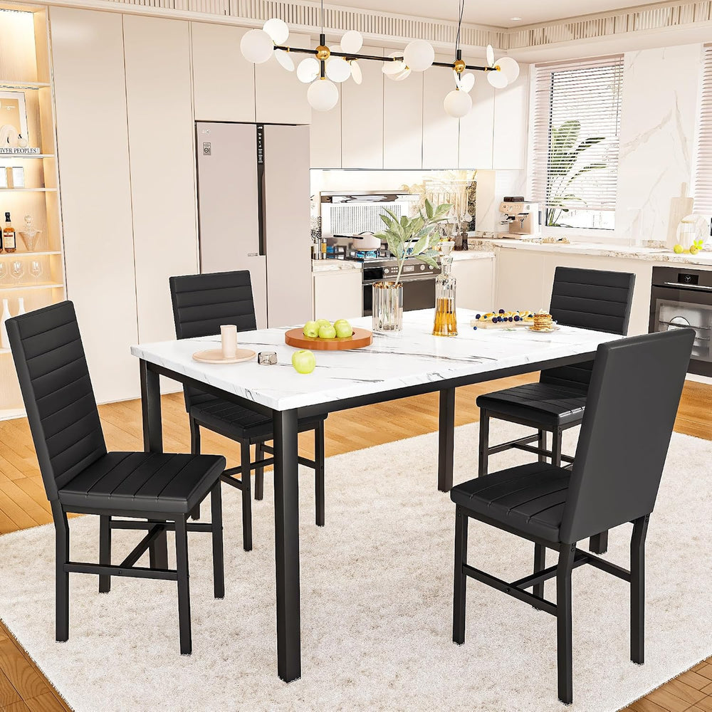 Recaceik 5-Piece Small Dining Table Set for 4, Modern Faux Marble Kitchen Tab...