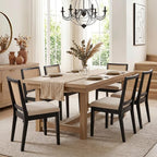 HNY Farmhouse Rattan Dining Chairs Set of 6, Mid Century Modern Kitchen & Dining Room Chairs, Cane Upholstered Kitchen Side Chair with Black Hardwood Frame, Beige