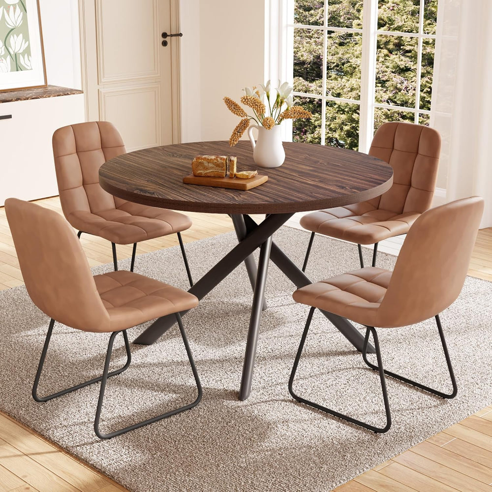 HIPIHOM 45.3 Inch Round Dining Table Set for 4, Mid Century Modern Small Coff...