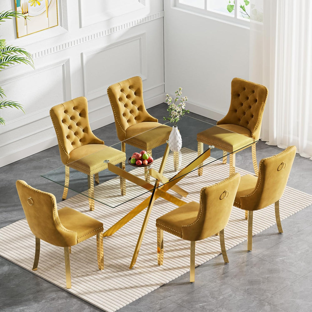 HomVent 60'' Rectangle Glass Dining Table Set for 6 | Glass Kitchen T...
